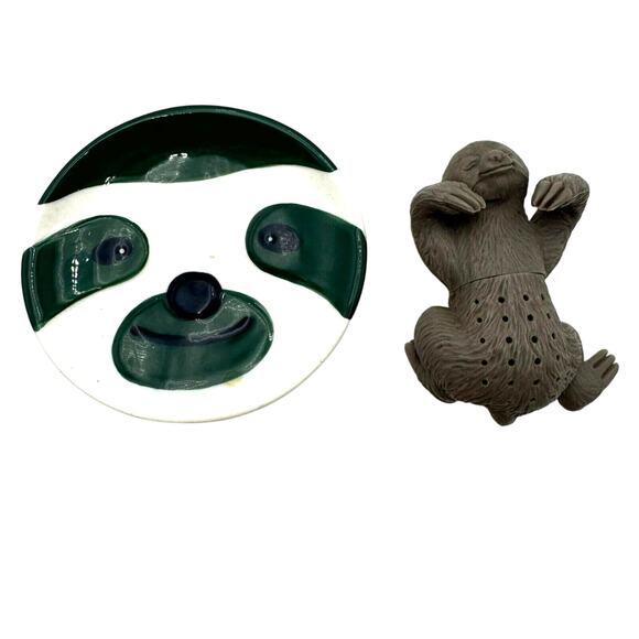 DAVID'S TEA Sloth Face Spoon Rest Plate Limited Edition Retired Bonus Steeper - Picture 1 of 3